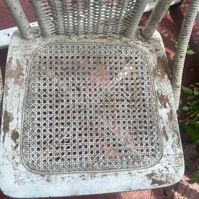 American 1910-20 Heywood Wakefield White Wicker Chair With Cane Seat, Attributed For Sale - Image 3 of 8
