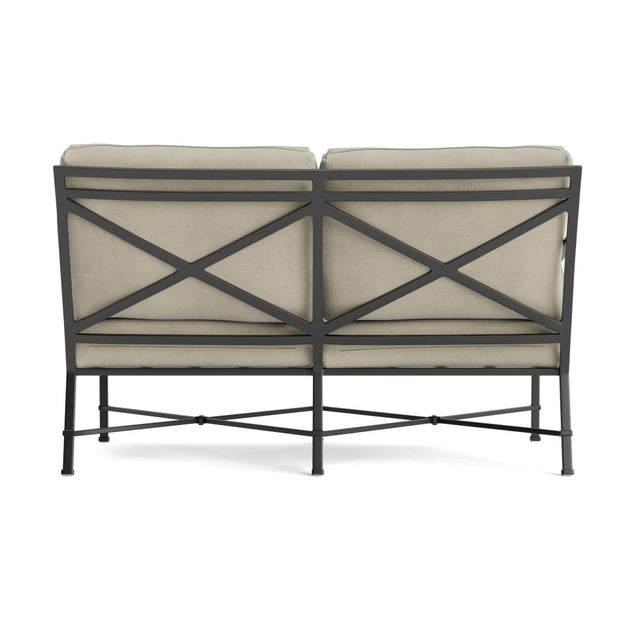 Brown Jordan Brown Jordan Venetian Left Arm Loveseat, Textured Pewter frame with Fusion Meadow fabric For Sale - Image 4 of 11