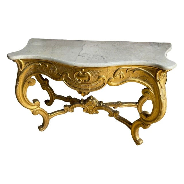 19th Century Louis XV Golden Console For Sale - Image 5 of 13