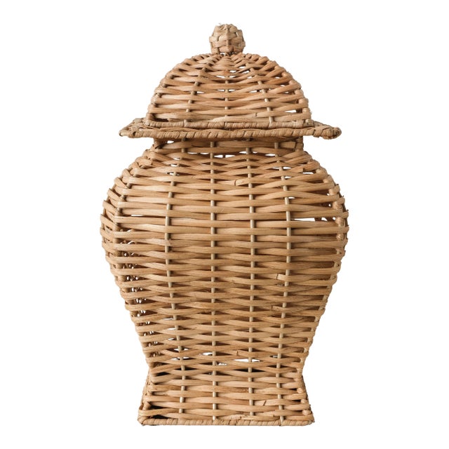 Square Wicker Ginger Jar, Large For Sale