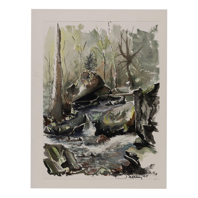 Jacques Noury, Streams in the Forest, Watercolor For Sale
