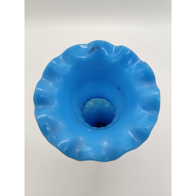 The vases date from the second half of the 19th century. They are made of turquoise opalescent glass and hand-painted with...