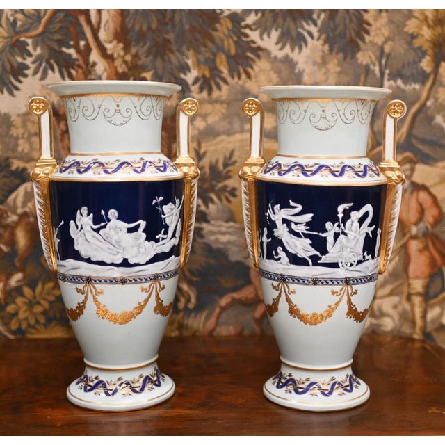Classical German Meissen Pate Sur Pate Vases, Set of 2 For Sale - Image 11 of 11