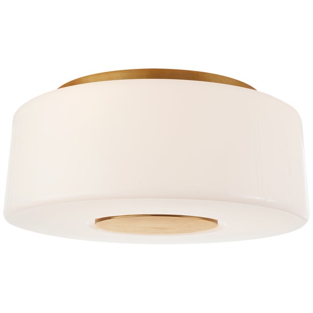 Acme Large Flush Mount in Soft Brass with White Glass Designer: Barbara Barry Mounting: Flush Shade Detail: White Glass...