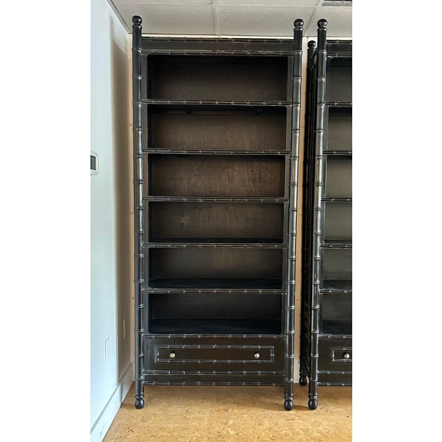 Vintage Pair Faux Bamboo Etagere Bookcase For Sale - Image 10 of 14