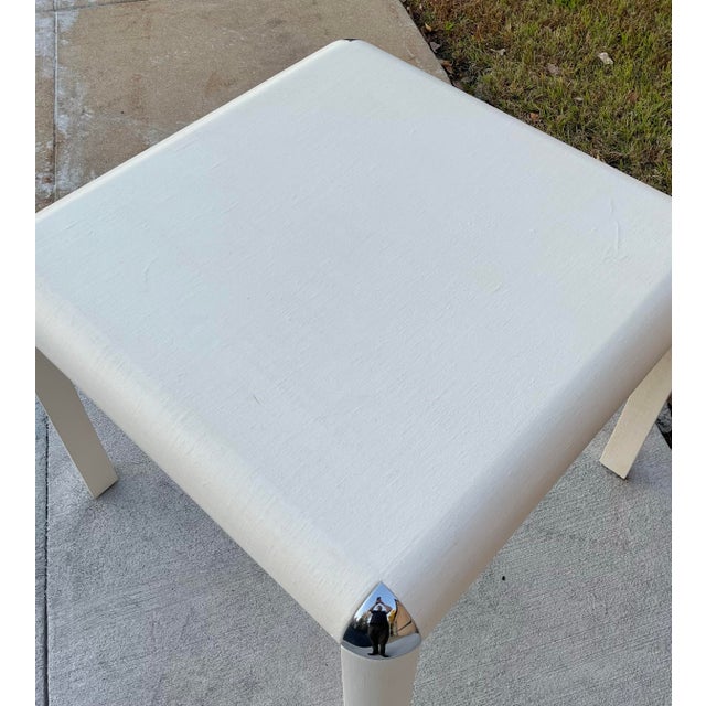 1980s Vintage Lacquered Linen and Chrome Capped Game Table For Sale - Image 5 of 6