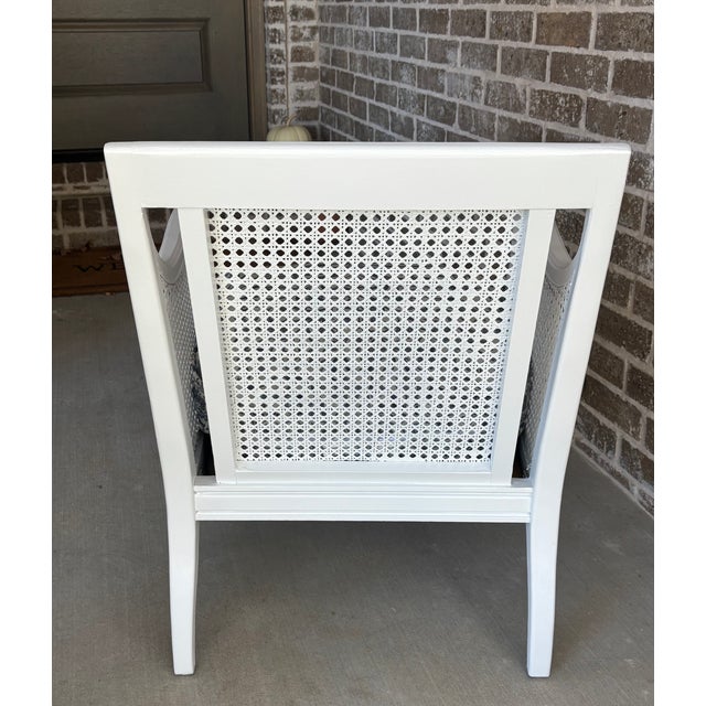 Wood Vintage Hibriten Bernhardt Caned Armchair With Lee Jofa Oscar De La Renta Sameera Fabric For Sale - Image 7 of 18