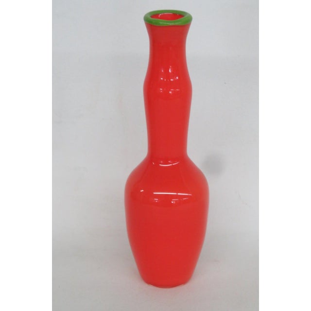 Richard Jones Art Glass Vase Signed 1998 Studio Paran Orange and Green 4924b For Sale In Miami - Image 6 of 8