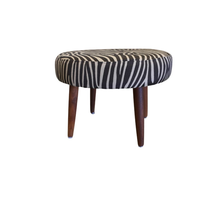 Beige Danish Stool in Teak with Zebra Striped Upholstery, 1960s For Sale - Image 8 of 8