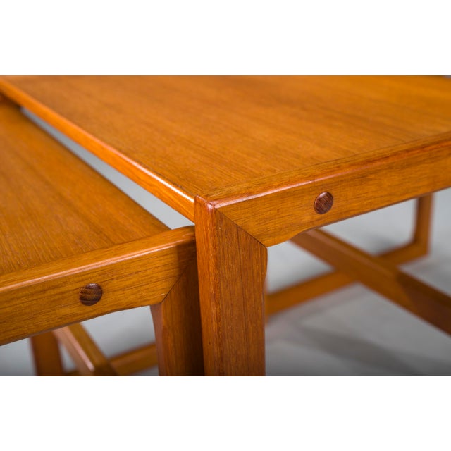 Brown Mid-Century Modern Scandinavian Nesting Teak Tables, 1960s, Set of 3 For Sale - Image 8 of 15
