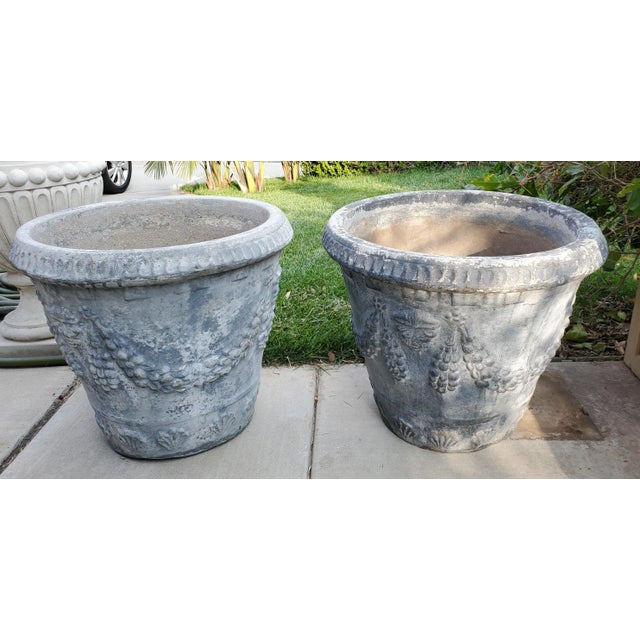 Pair of Large Cast Stone Concrete Neoclassical Style Garden Planters For Sale - Image 13 of 13