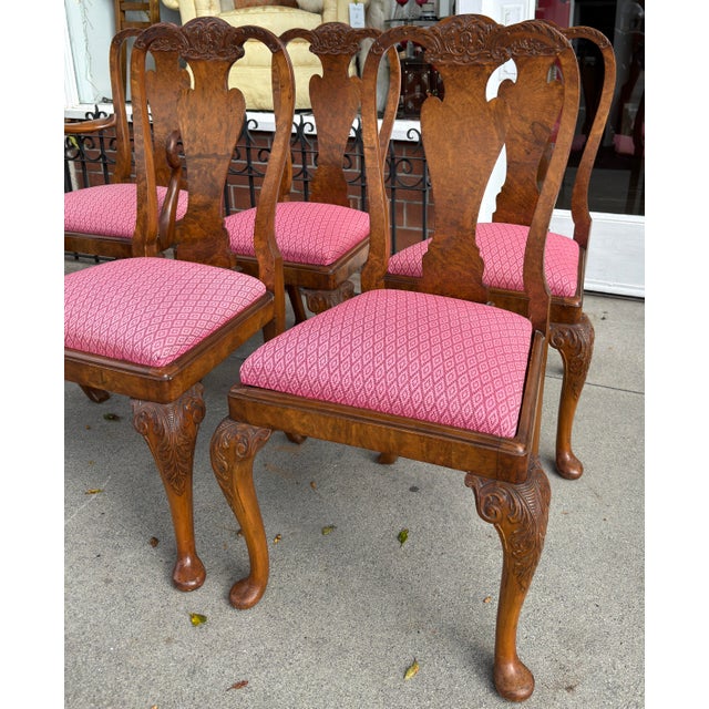 19th Century Set of 6 Antique 19c Queen Anne Style Carved Burl Walnut Dining Chairs For Sale - Image 5 of 5