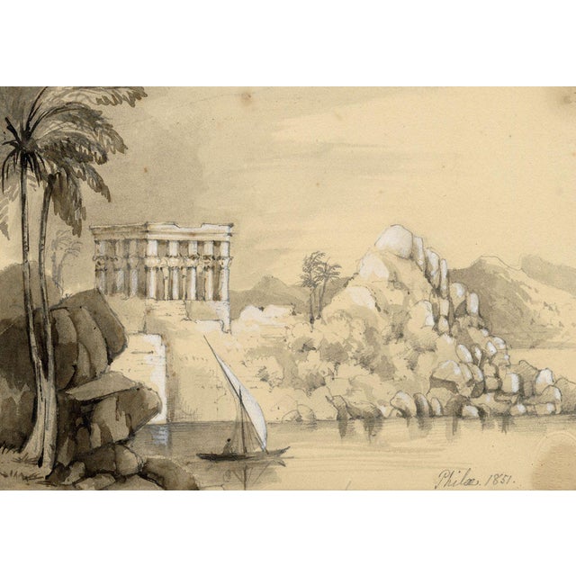 Isabella Foster, Temple of Isis, Philae, Egypt, 1851, Graphite Drawing For Sale