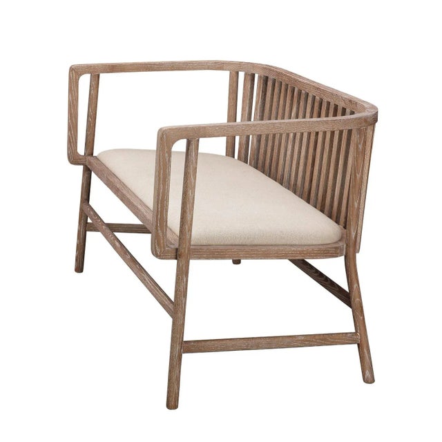 Jamie Young Grayson Wood & Linen Settee For Sale In Los Angeles - Image 6 of 10