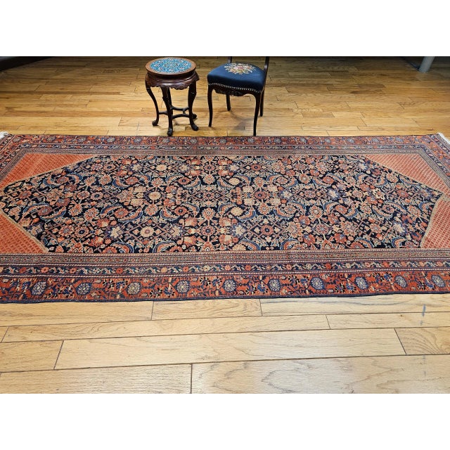 Early 20th Century Vintage Persian Malayer Gallery Rug, Handwoven Allover Herati Pattern, Navy Blue & Red, 5’ X 13’ For Sale - Image 5 of 12