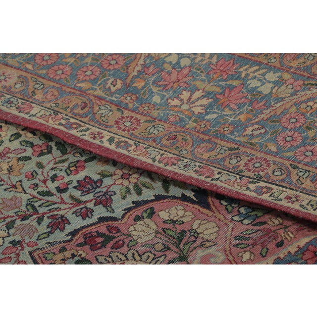 Antique Persian Kerman Lavar Rug With Medallion in Multicolour - Rug & Kilim For Sale - Image 9 of 9