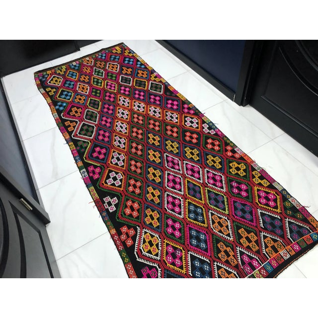 Red 1960s Vintage Colorful Patterned Rug- 3′10″ × 9′8″ For Sale - Image 8 of 11
