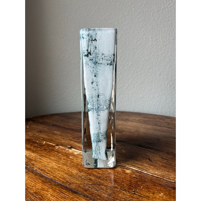 Vintage German Spiegelau Rectangular Tall and Slim Vase Marbled-like Color White and Black/Grayish. 4” width, 2” depth and...