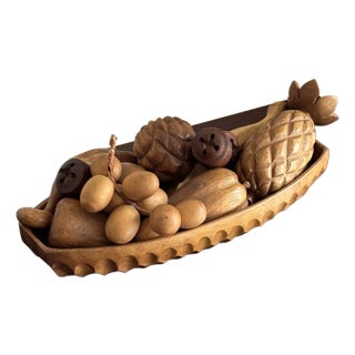 1960's Hand Carved Wood Fruit Bowl — A Set For Sale