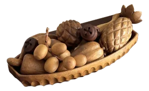 1960's Hand Carved Wood Fruit Bowl — A Set