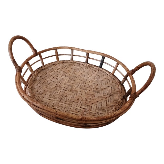 Vintage Rattan and Split Reed Tray For Sale