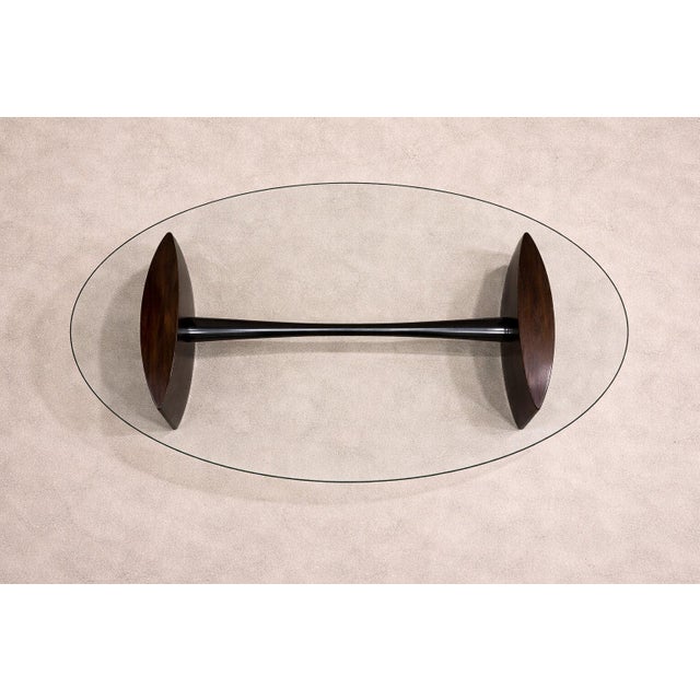 1960s Joaquim Tenreiro Rosewood & Crystal Coffee Table — Elliptical Form, Brazil, 1960s For Sale - Image 5 of 11