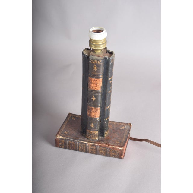 Metal Vintage Leather-Bound Book Stack Table Lamp, Library Accent Light, English Study Style, Europe, 1950s For Sale - Image 7 of 12