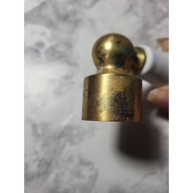 Industrial Vintage Porcelain Brass Bathroom Handle For Sale - Image 3 of 9