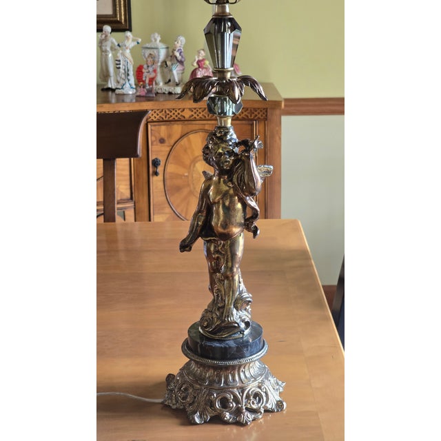 Vintage Brass Cherub Lamp For Sale - Image 10 of 16