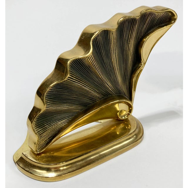 Vintage Hollywood Regency Style Brass Shell Bookends For Sale In Kansas City - Image 6 of 7