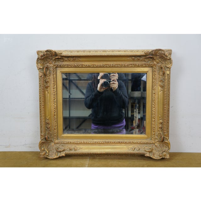 Vintage French Baroque Rococo Scalloped Gilt Beveled Wall Vanity Mirror 24" For Sale - Image 6 of 10