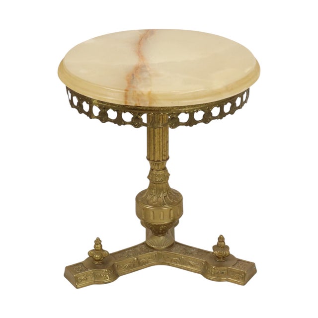 Vintage Brass Side Table with Round Onyx Marble Top, 1950s For Sale - Image 4 of 18