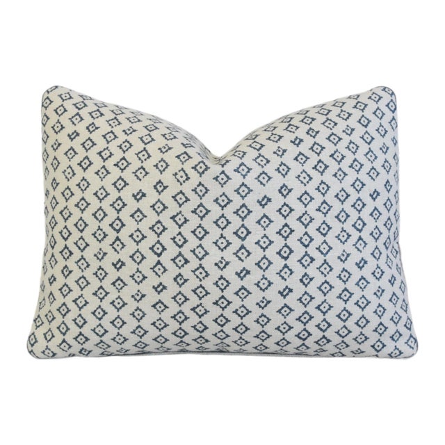 Early 21st Century Designer Peter Dunham Kumbh Indigo Neutral Palette Feather/Down Pillow 22" X 17" For Sale - Image 5 of 7
