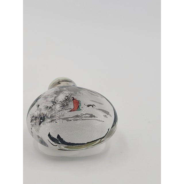 Mid 20th Century Mid 20th Century Chinese Inside-Painted Glass Snuff Bottle Winter Traveler in Misty Mountains For Sale - Image 5 of 12