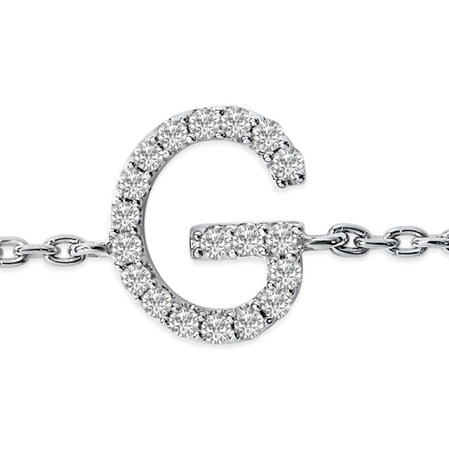 Contemporary 10K White Gold Diamond Accent "G" Initial Charm and Link Bracelet For Sale - Image 3 of 6