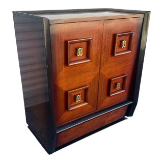 1950’s Modernist Italian James Mont Style Gentleman’s Chest and Pair of Nightstands, Attributed For Sale