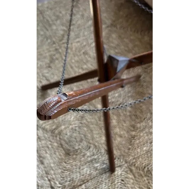 1940’s American Marquetry Top Tri-Pod Side Table, Game Table With Chain Connector Swags For Sale - Image 9 of 10