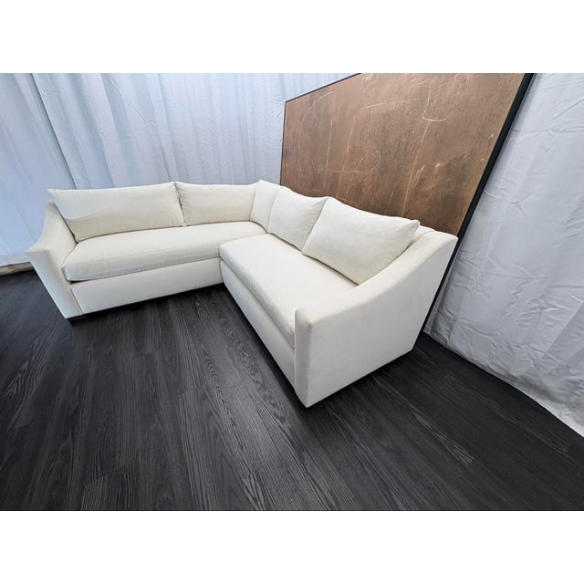 Linen Rh Belgian Classic Slope Arm Left-Arm Bench-Cushion L-Sectional For Sale - Image 8 of 18