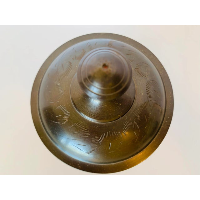 Brass 1980s Middle Eastern Brass Candle Holder, Bottle, and Lidded Dish - 3 Piece Set For Sale - Image 8 of 13