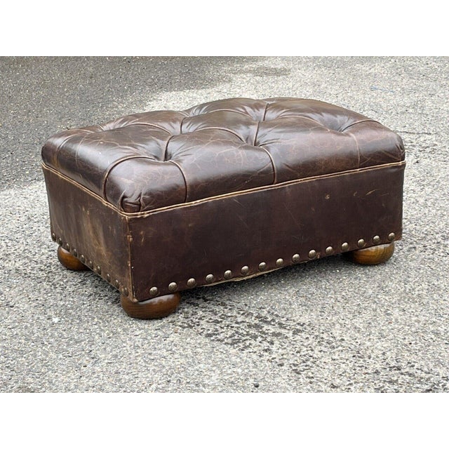 Foot Stool in Brown Leather For Sale - Image 14 of 14