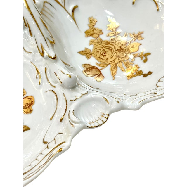 Ceramic Vintage French Porcelain Shell Form Serving Dish With Gold Rose Decoration For Sale - Image 7 of 11