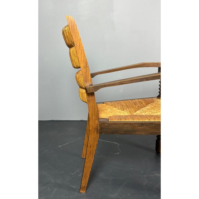 Brutalist Turned Oak and Rush Armchair in the style of Charles Dudouyt, France, 1950s For Sale - Image 13 of 18