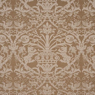 Schumacher Dougal Damask Fabric In Wheat For Sale