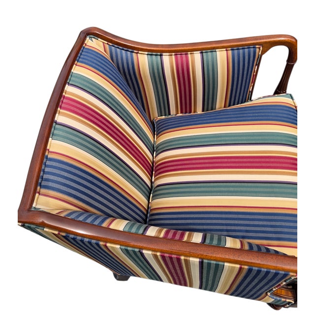 1980s Southwood Sheraton Federal Style Upholstered Inlaid Club Chair Armchair For Sale - Image 11 of 14