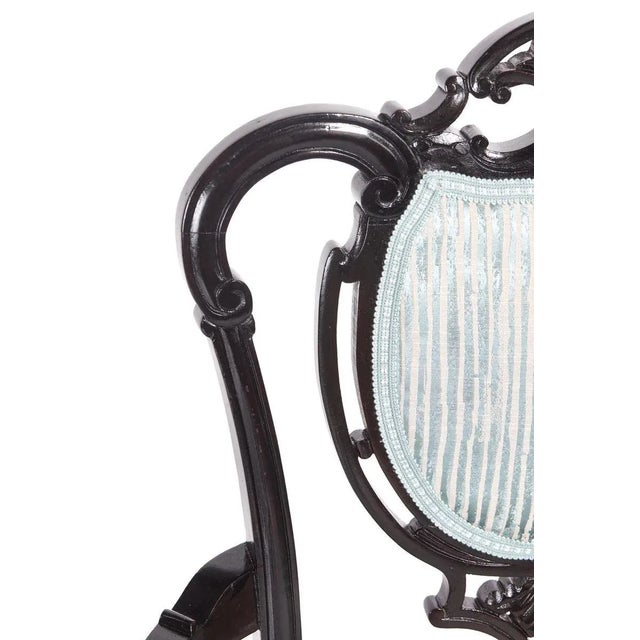 Set of Antique Carved Black Lacquered Library Chairs For Sale - Image 4 of 14