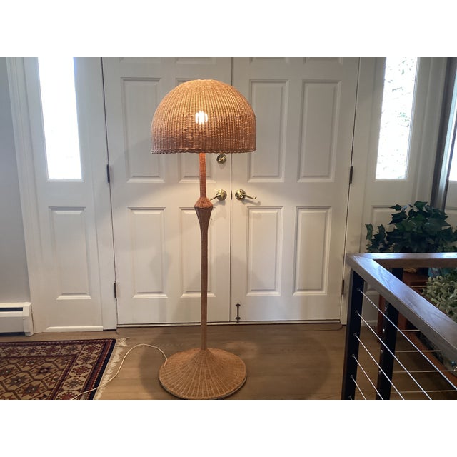 Vintage Rattan Umbrella Shaped Floor Lamp For Sale - Image 10 of 12