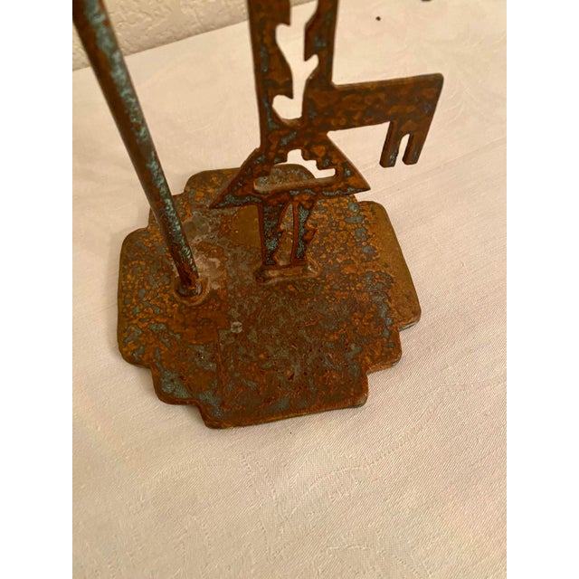 Vintage Native American Tribal Deity Figure Kokopelli Signed Sculptural Patina Metal Candle Holder For Sale - Image 13 of 14