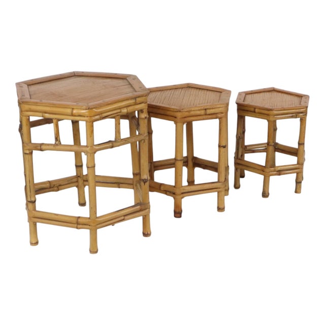Vintage Bamboo and Rattan Nesting Tables, 1960s, Set of 3 For Sale - Image 13 of 16