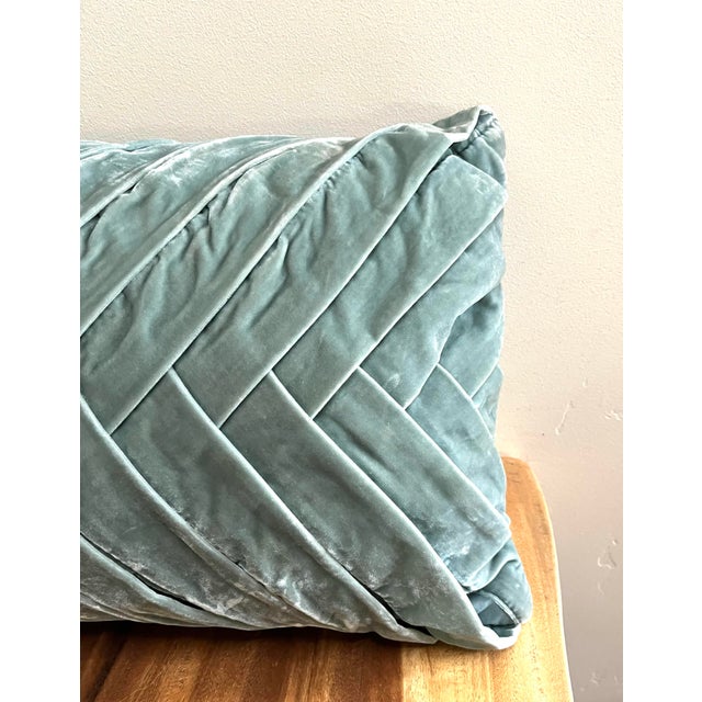 This rare 33” long blue velvet pillow is perfect to finish up a Queen or King size bed! Works for many styles: modern,...