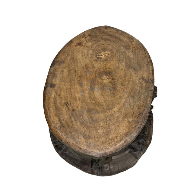 Brown Vintage Large Baga Carved Stool /Table Nimba Kneeling Figures 27.5" W For Sale - Image 8 of 12
